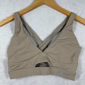 ECHT Arise V-Back Sports Bra Womens Small Taupe Tan Criss Cross Strappy Workout